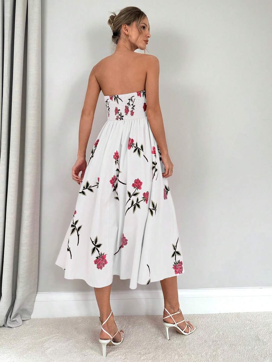 Rose | Floral Smocked Strapless Maxi Dress