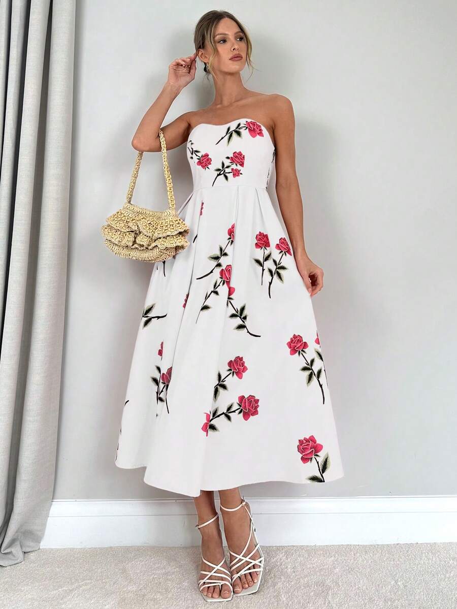 Rose | Floral Smocked Strapless Maxi Dress