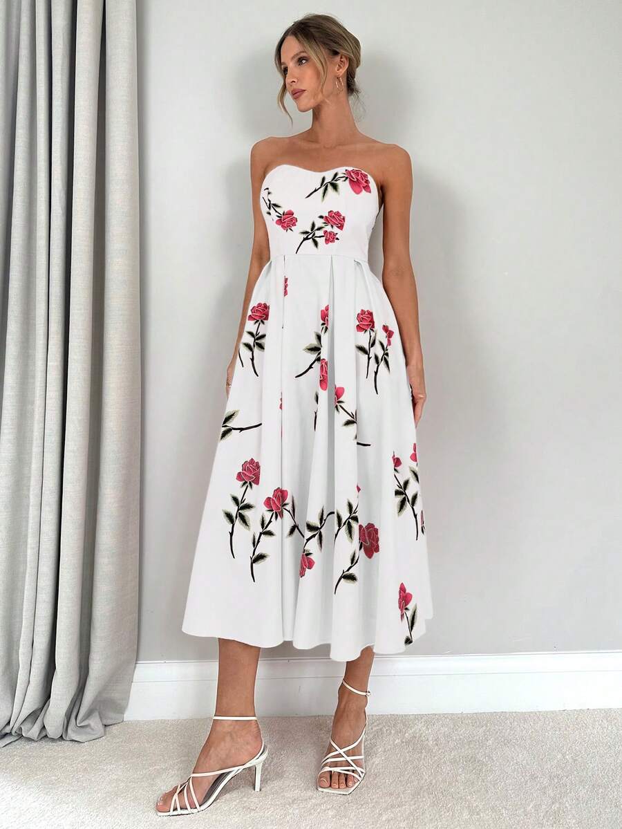 Rose | Floral Smocked Strapless Maxi Dress