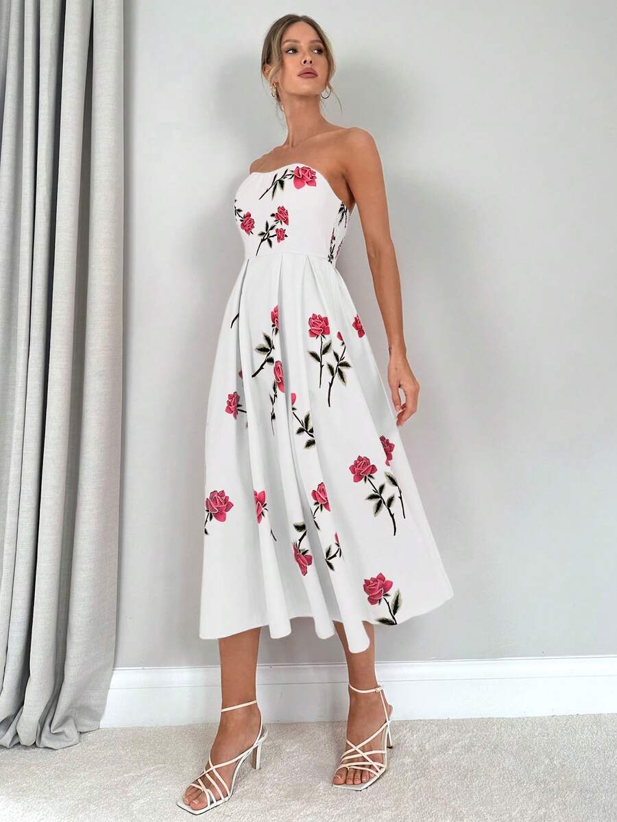 Rose | Floral Smocked Strapless Maxi Dress