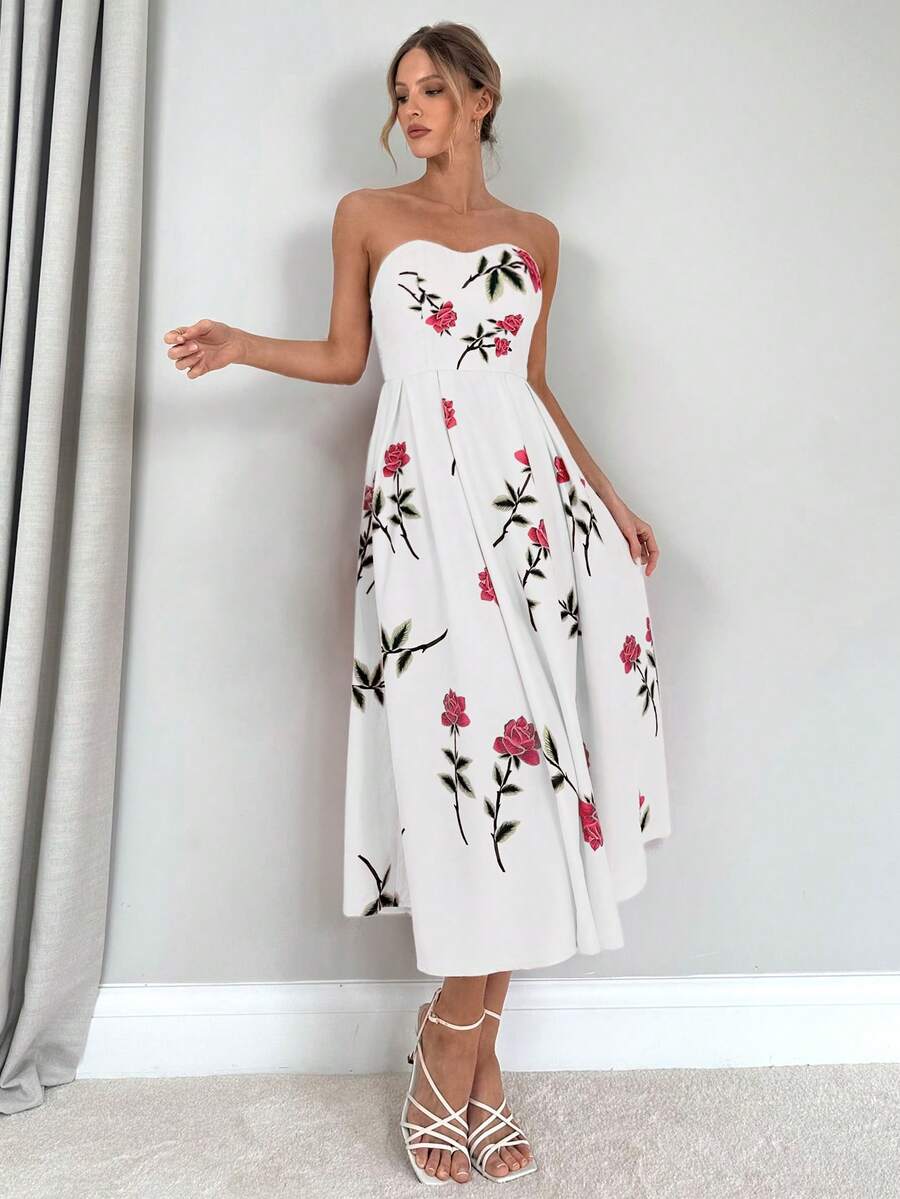 Rose | Floral Smocked Strapless Maxi Dress
