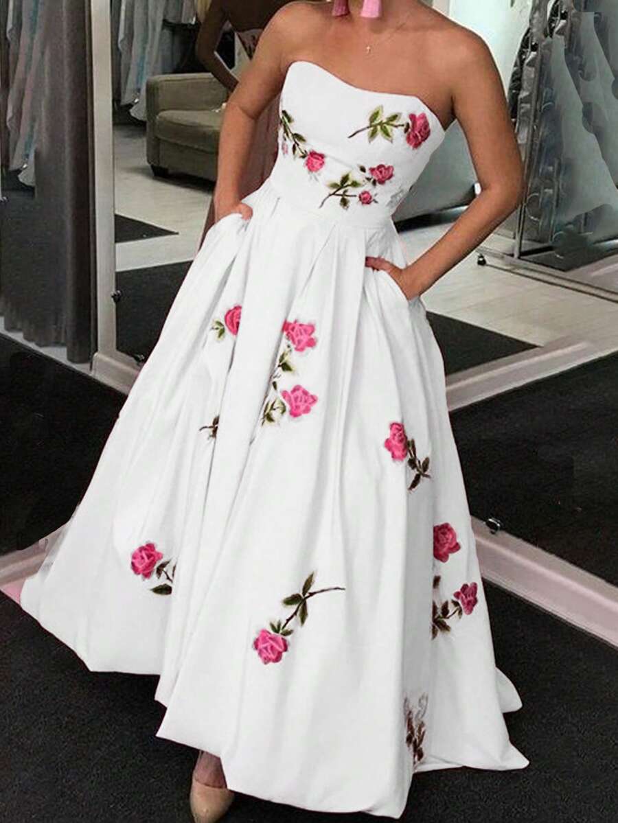Rose | Floral Smocked Strapless Maxi Dress