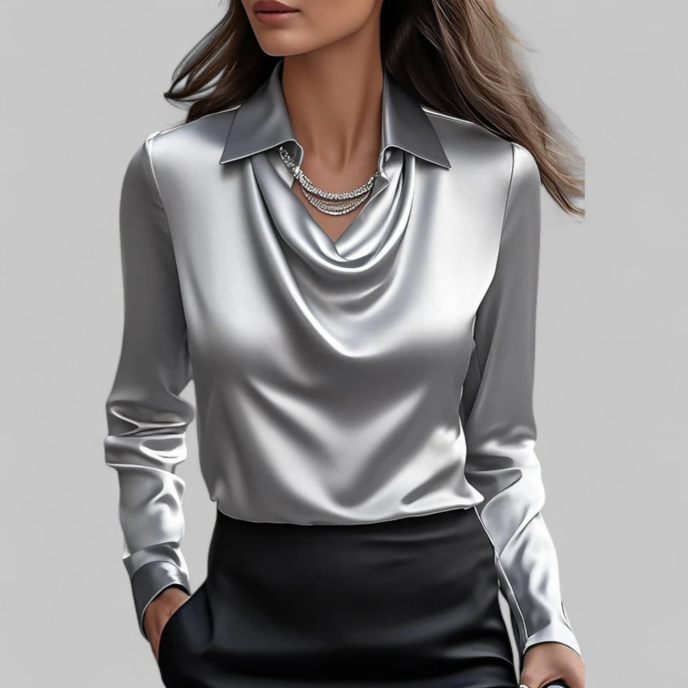 Holly | Satin Draped Neck Blouse