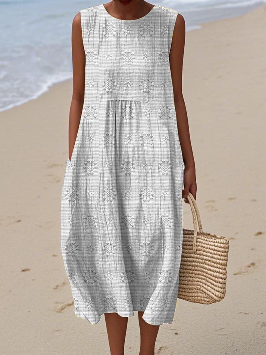 Amelia | Sleeveless Cotton Midi Dress with Pockets