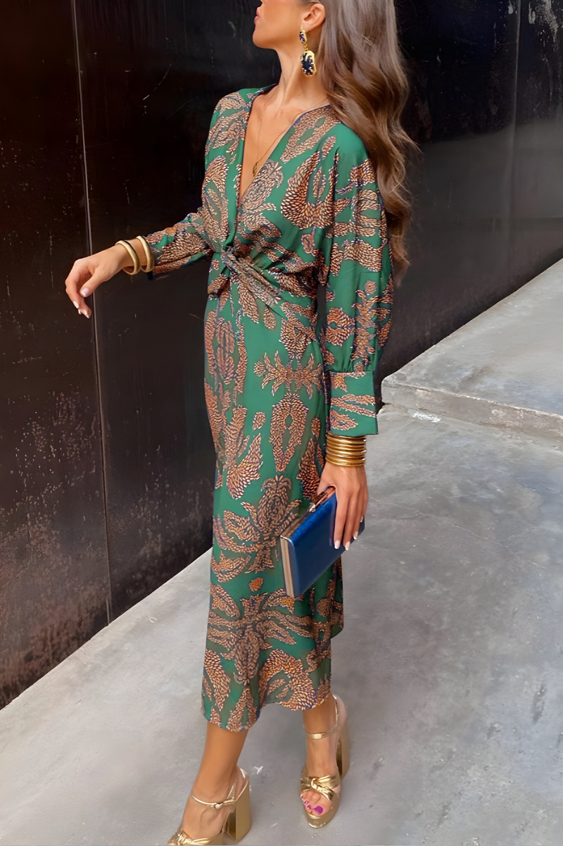 Olivia | Floral Maxi Dress with Knotted V-Neckline