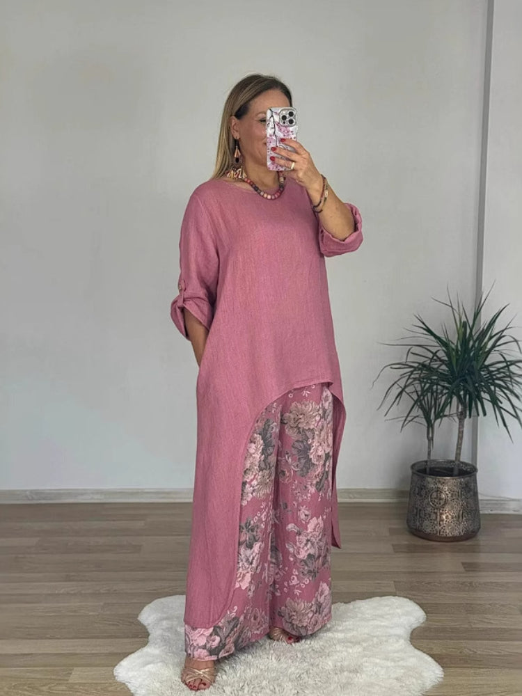 Florence | Signature Longline Sleeve Top & Printed Pants Set