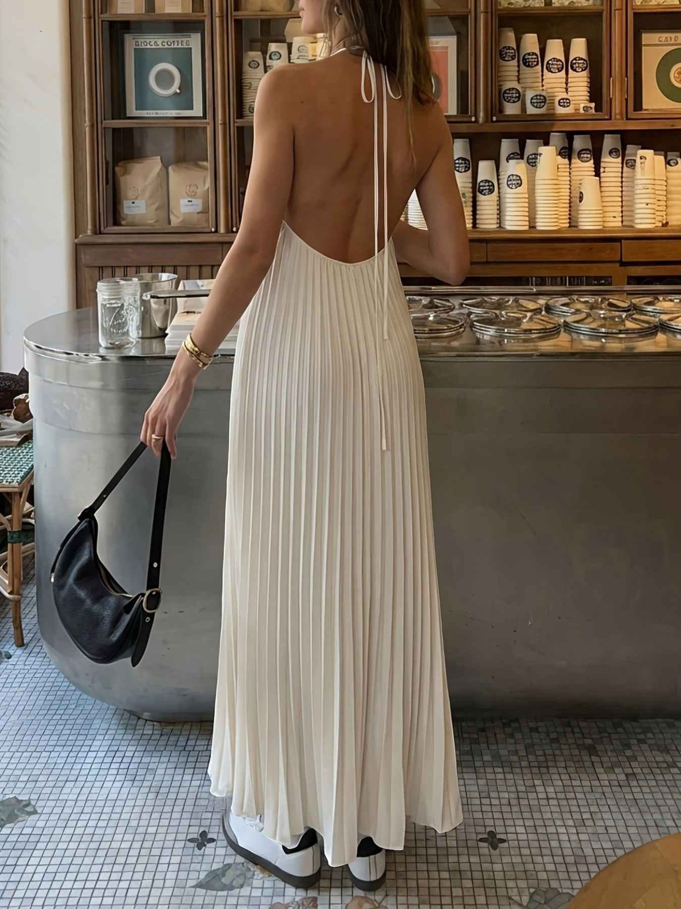 Valeria | Pleated Halter Neck Maxi Dress