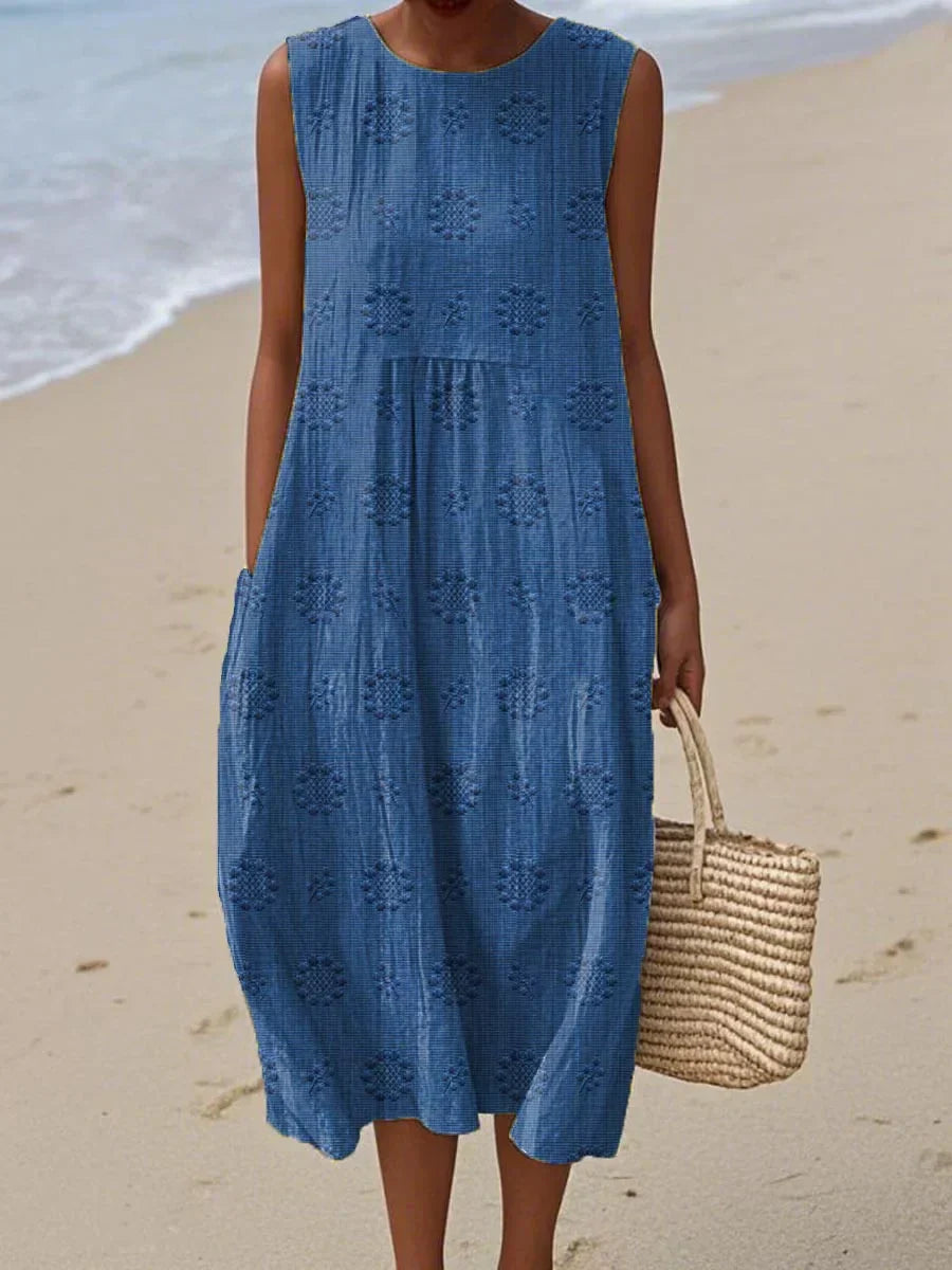 Amelia | Sleeveless Cotton Midi Dress with Pockets