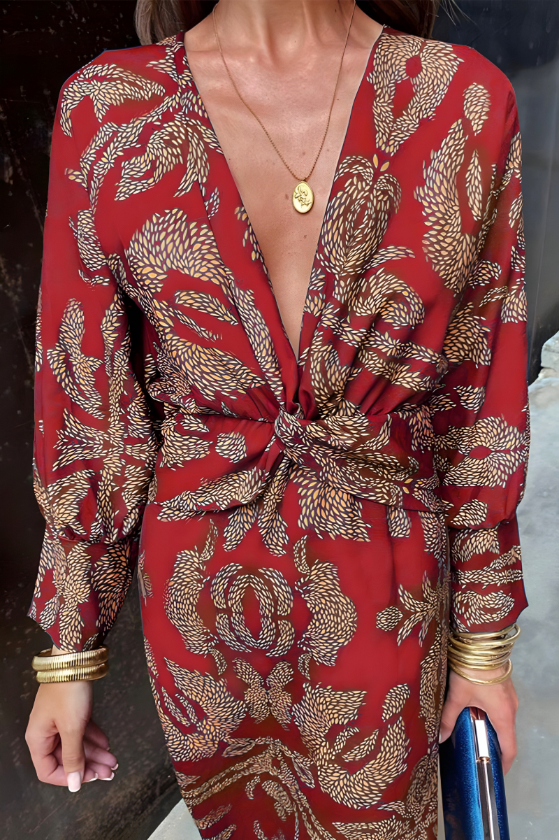 Olivia | Floral Maxi Dress with Knotted V-Neckline