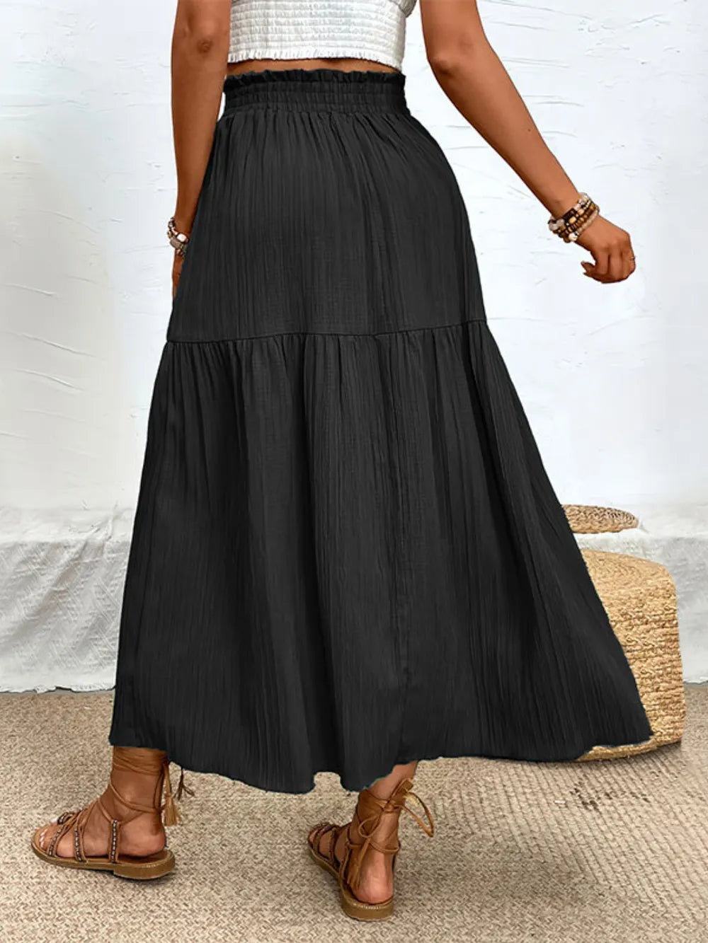 Sophie | Tiered High Slit Midi Skirt