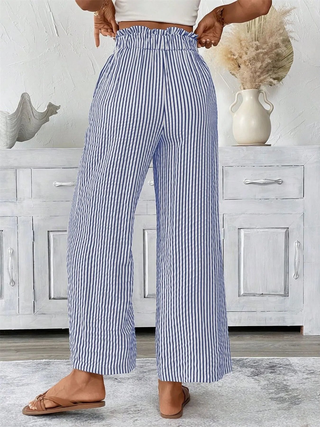 Sophie | Striped Paperbag Waist Wide Leg Trousers