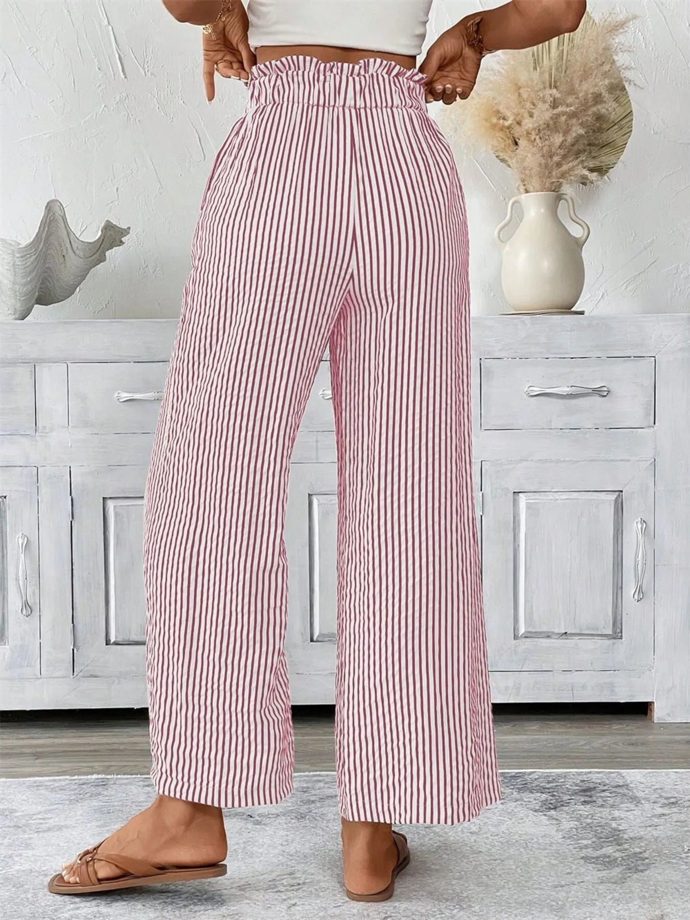 Sophie | Striped Paperbag Waist Wide Leg Trousers
