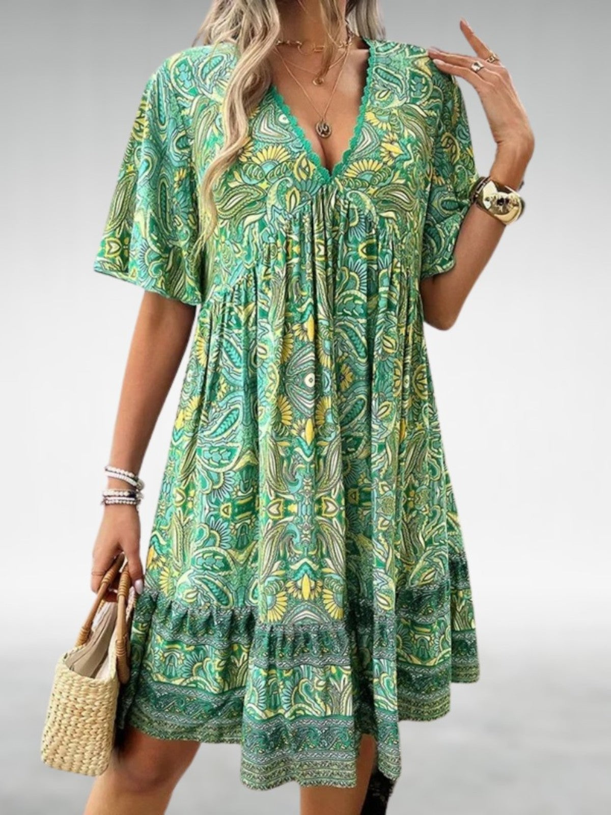 Beatrice | Bohemian Paisley V Neck Dress