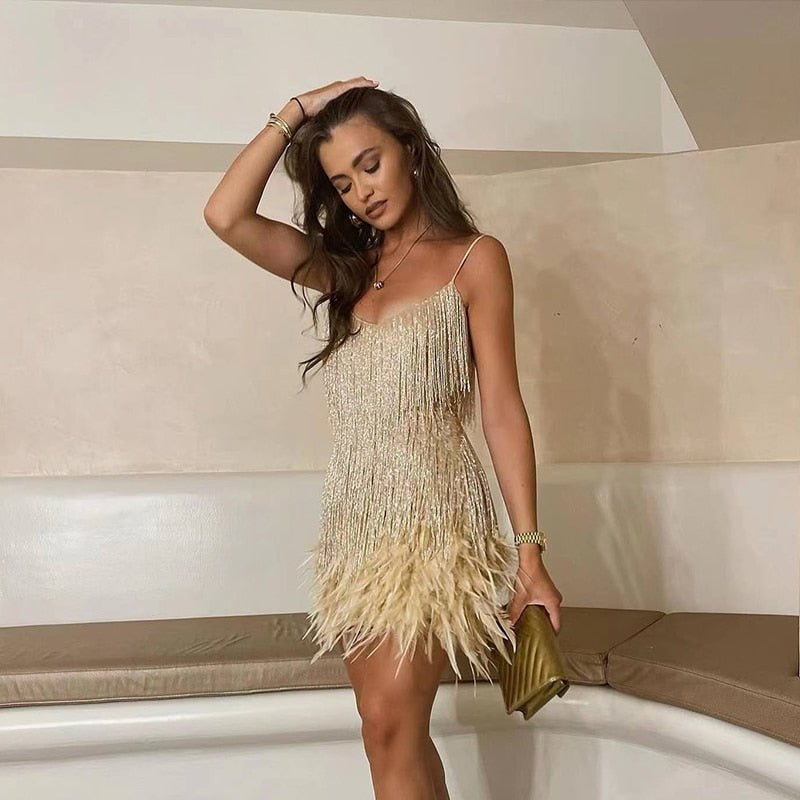Chloe | Fringe Mini Dress with Thin Strap Detail