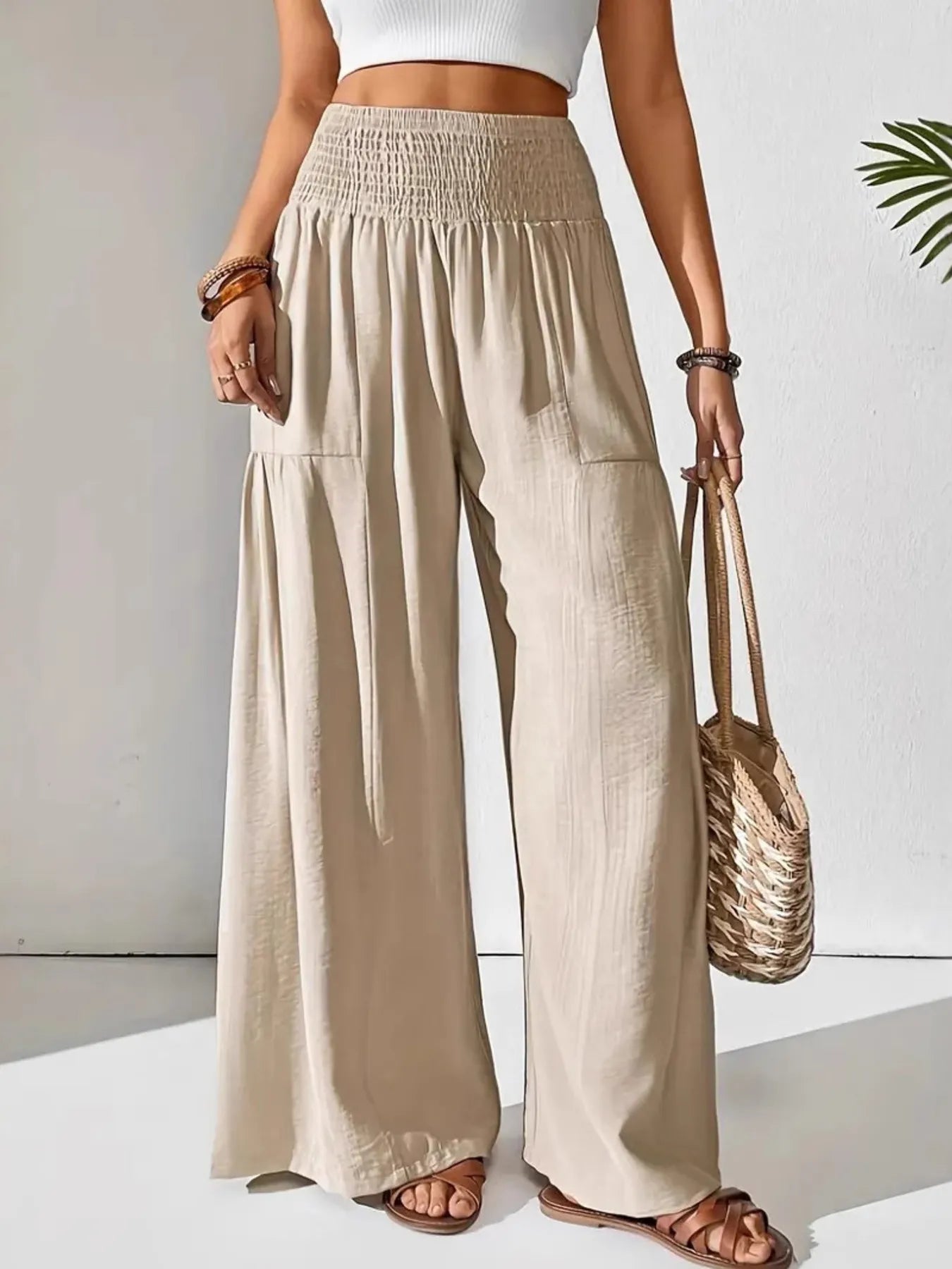 Amelia | Smocked Waist Wide Leg Trousers