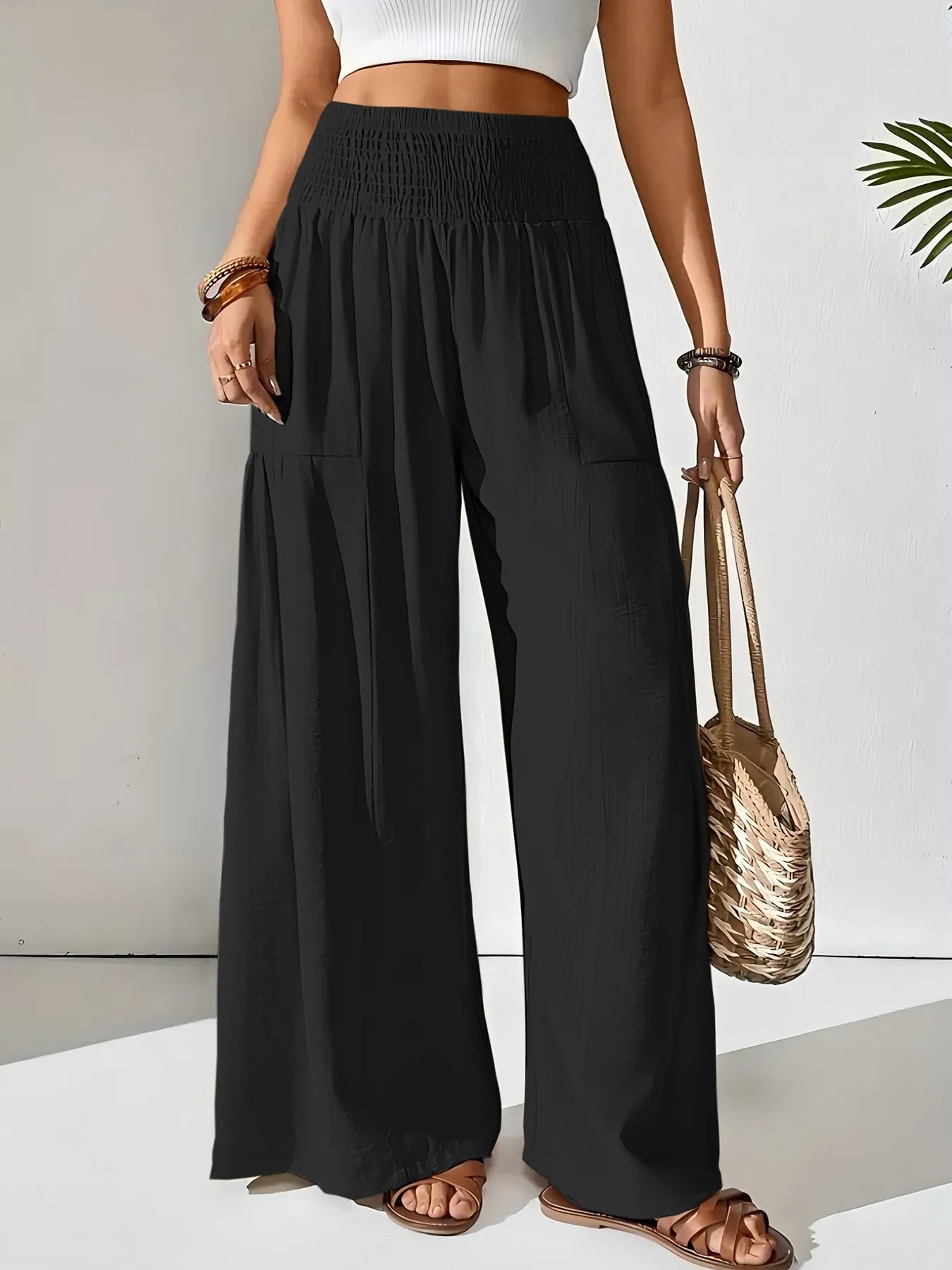 Amelia | Smocked Waist Wide Leg Trousers