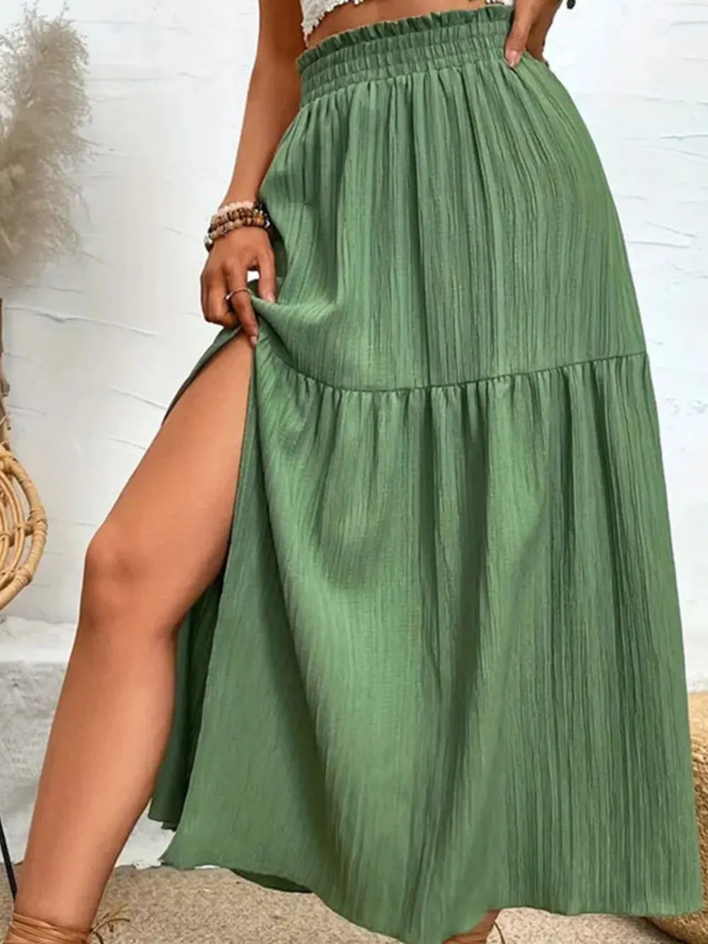 Sophie | Tiered High Slit Midi Skirt