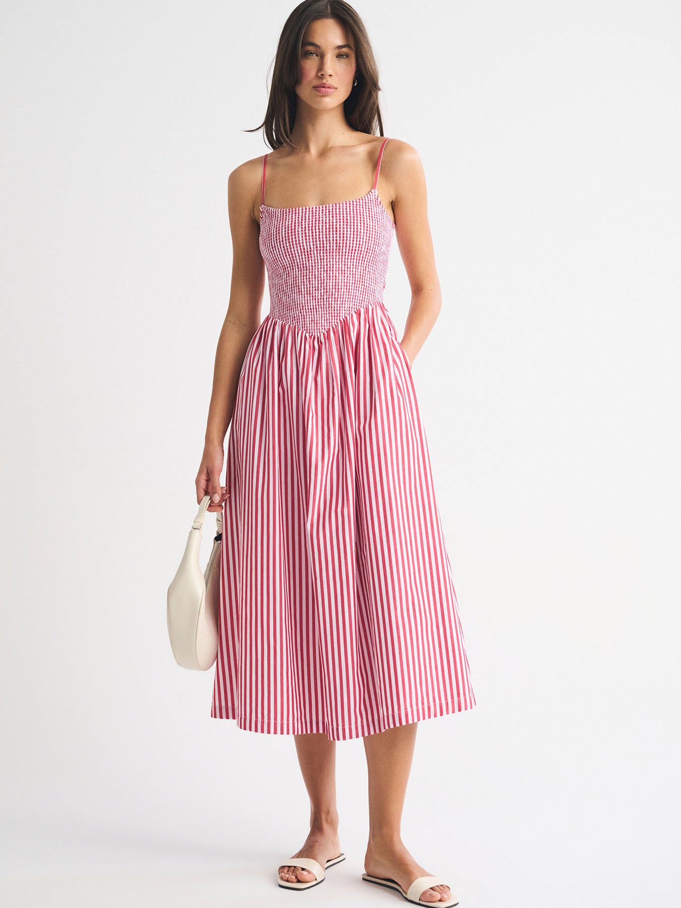 Bella | Floral Smocked Midi Dress with Spaghetti Straps