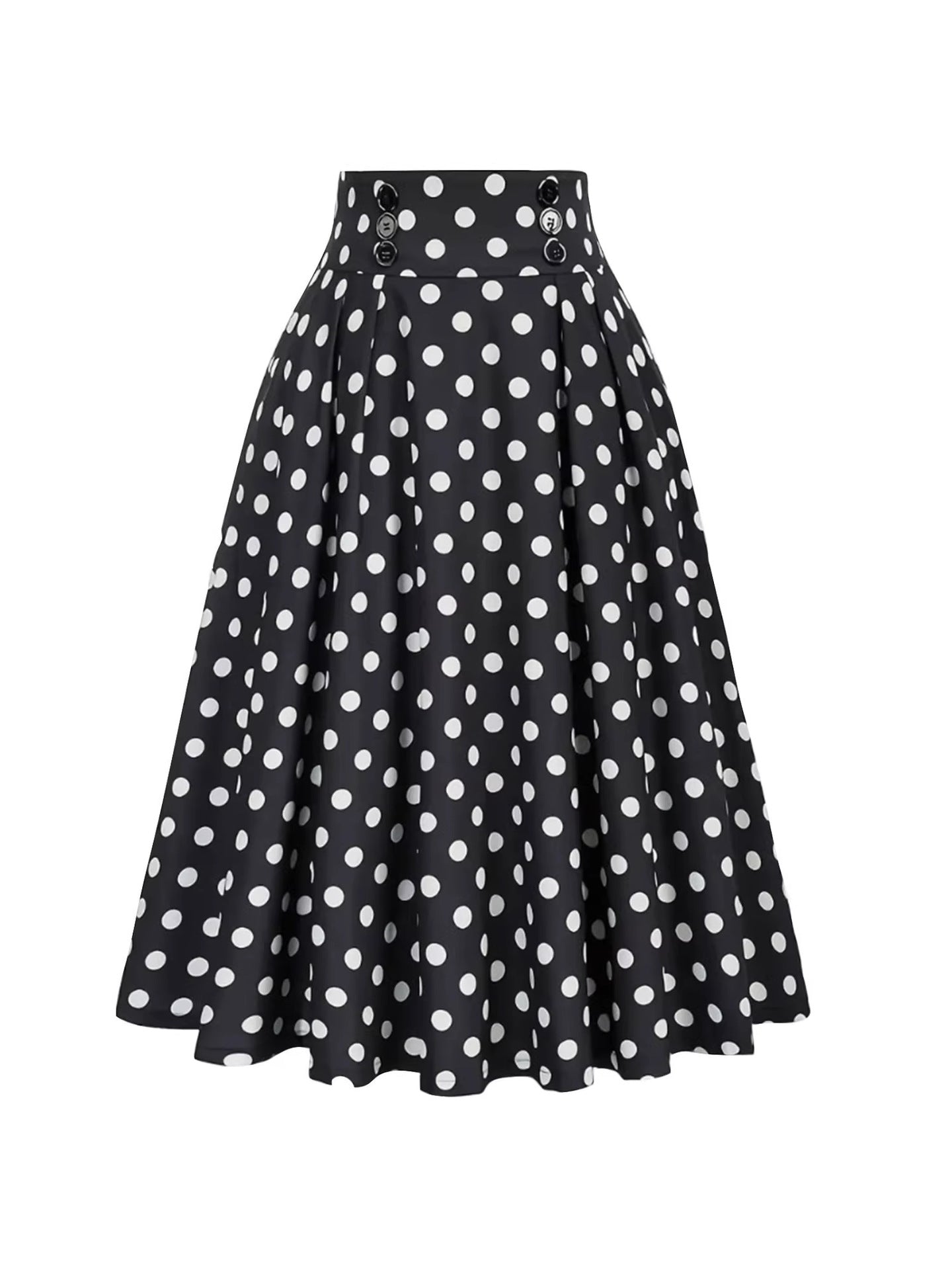 Ruby | Polka Dot Midi Skirt with Button Detail