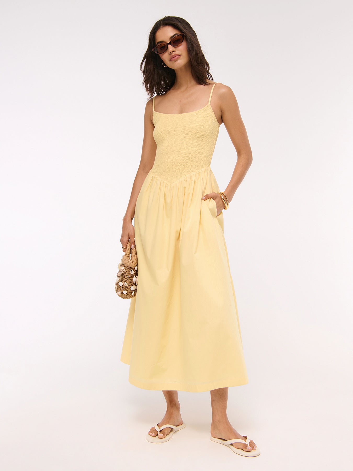 Bella | Floral Smocked Midi Dress with Spaghetti Straps