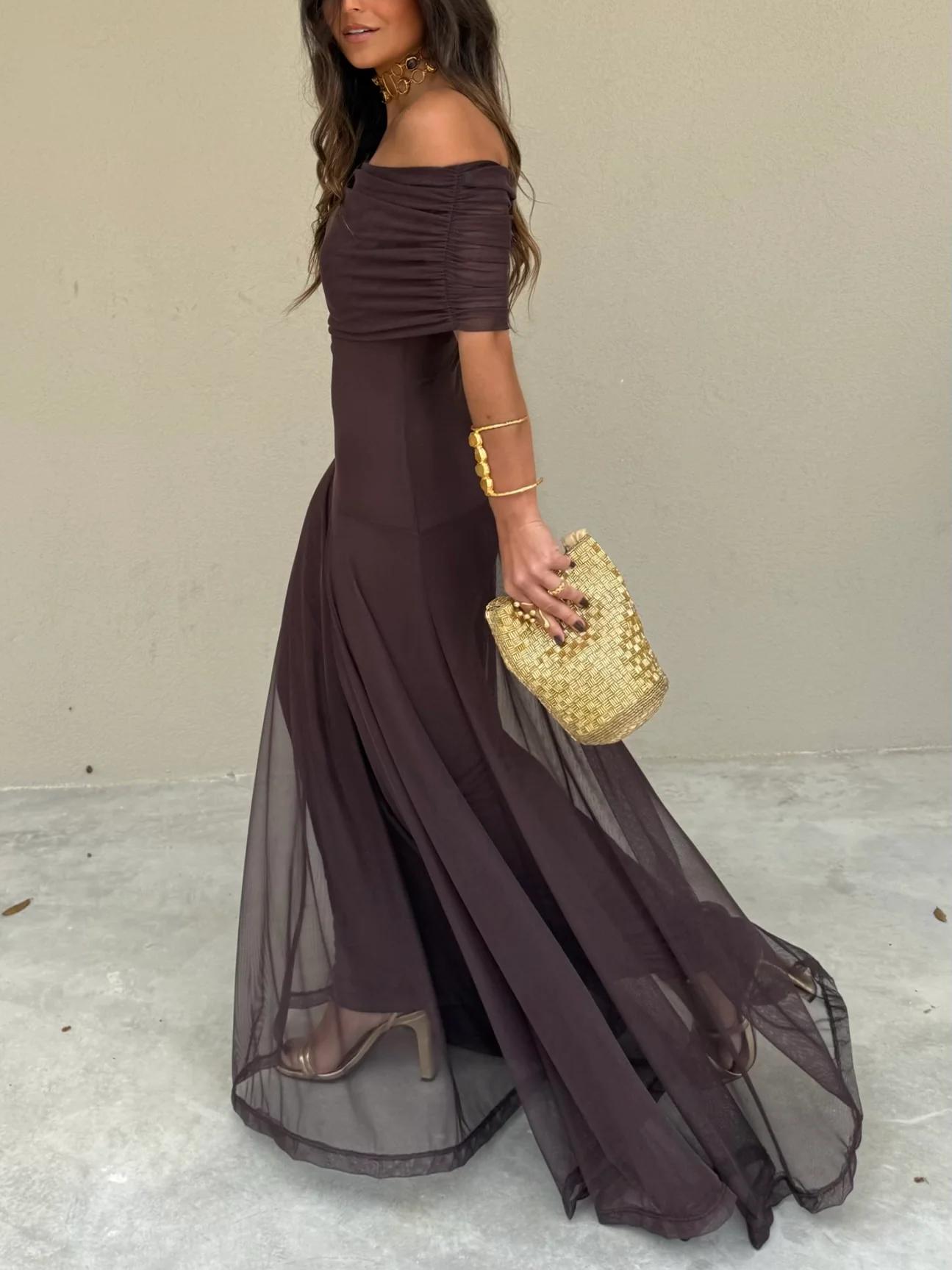 Sophia | Off-Shoulder Chiffon Maxi Dress with Gathered Bodice
