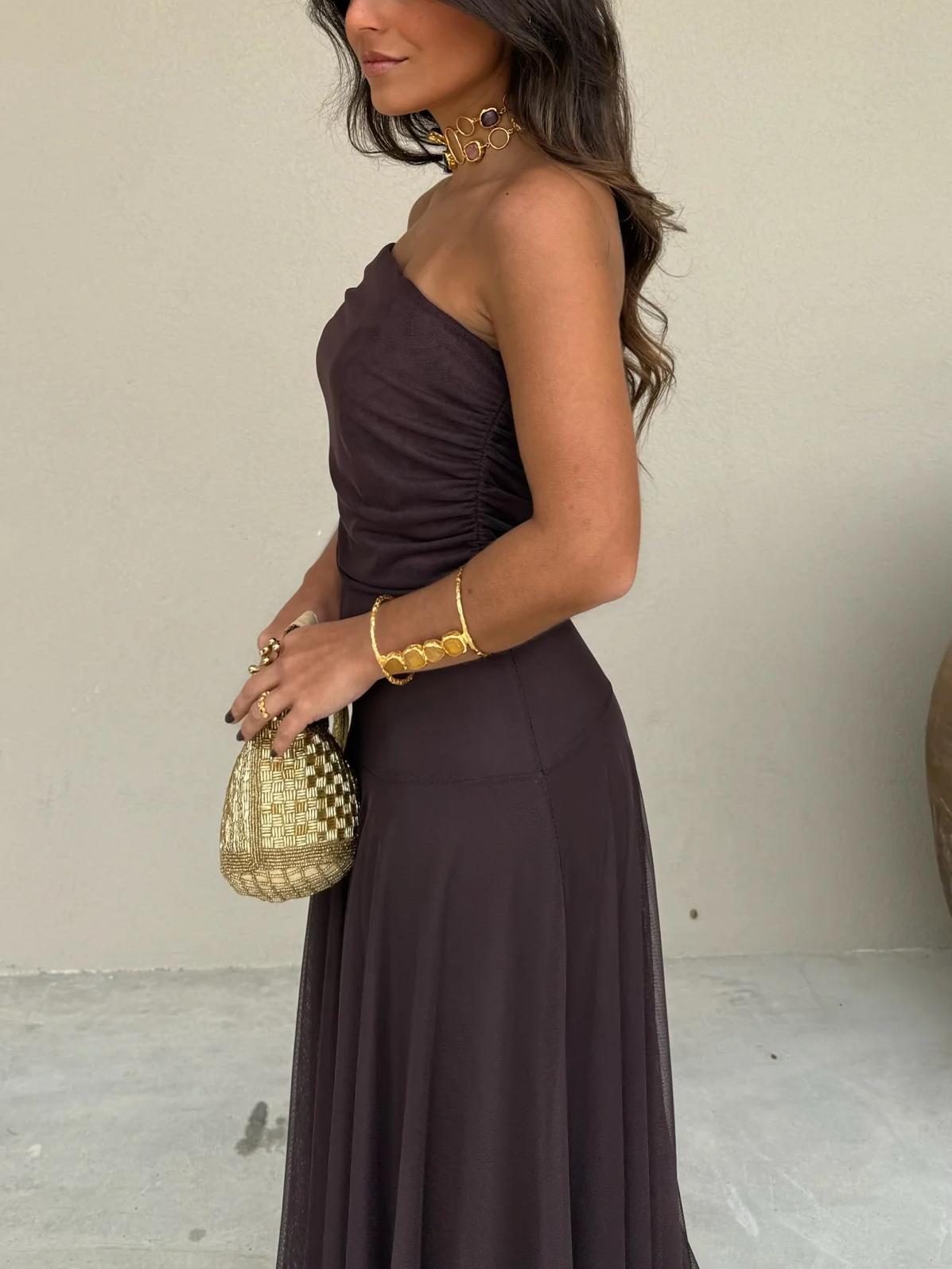 Sophia | Off-Shoulder Chiffon Maxi Dress with Gathered Bodice