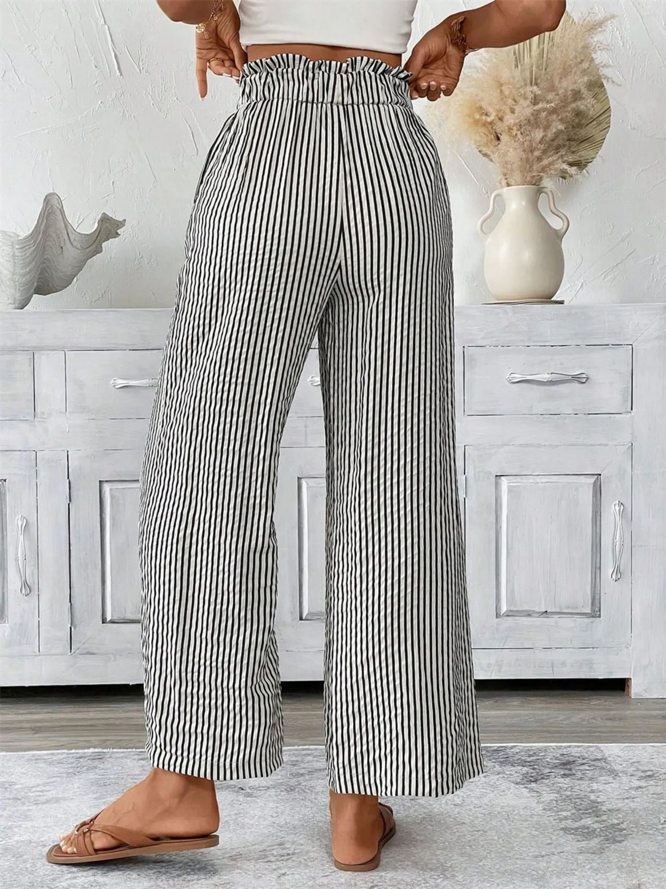 Sophie | Striped Paperbag Waist Wide Leg Trousers