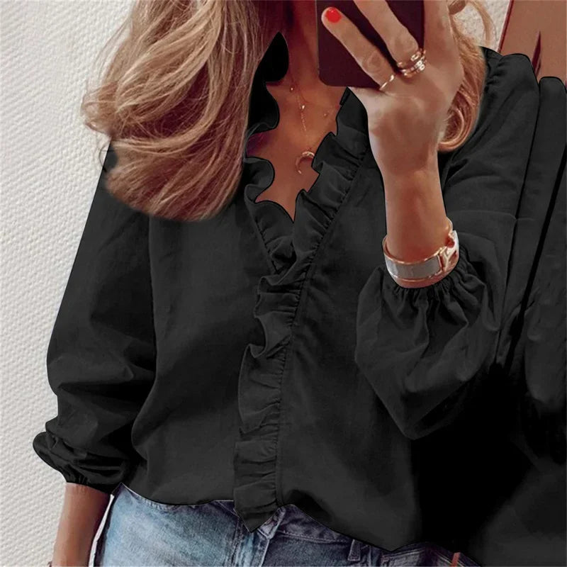 Georgia | Ruffle Collar Signature Longline Sleeve Blouse