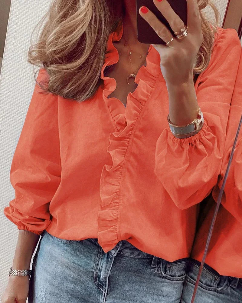 Georgia | Ruffle Collar Signature Longline Sleeve Blouse