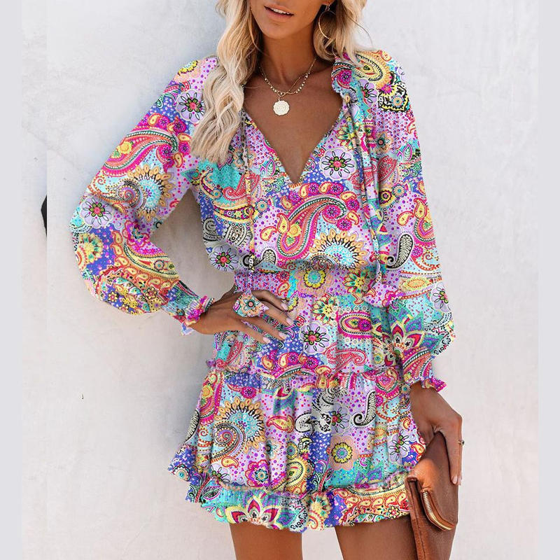 Serena | Ruffle Trim V Neck Mini Dress