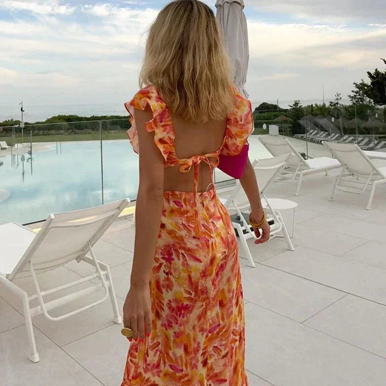 Flora | Floral Ruffle Maxi Dress with Flowing Silhouette