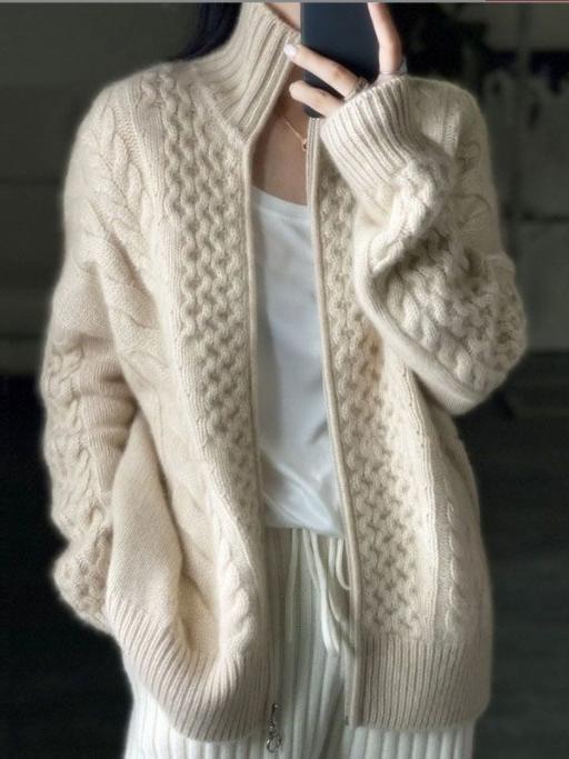 Imogen | Wool Cable Knit Zip Cardigan