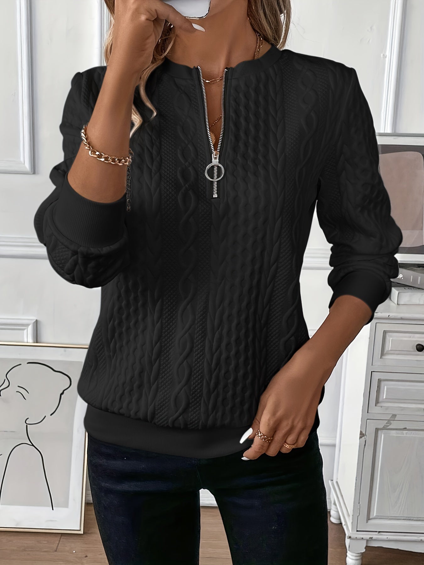 Charlotte | Cable Knit Half Zip Jumper