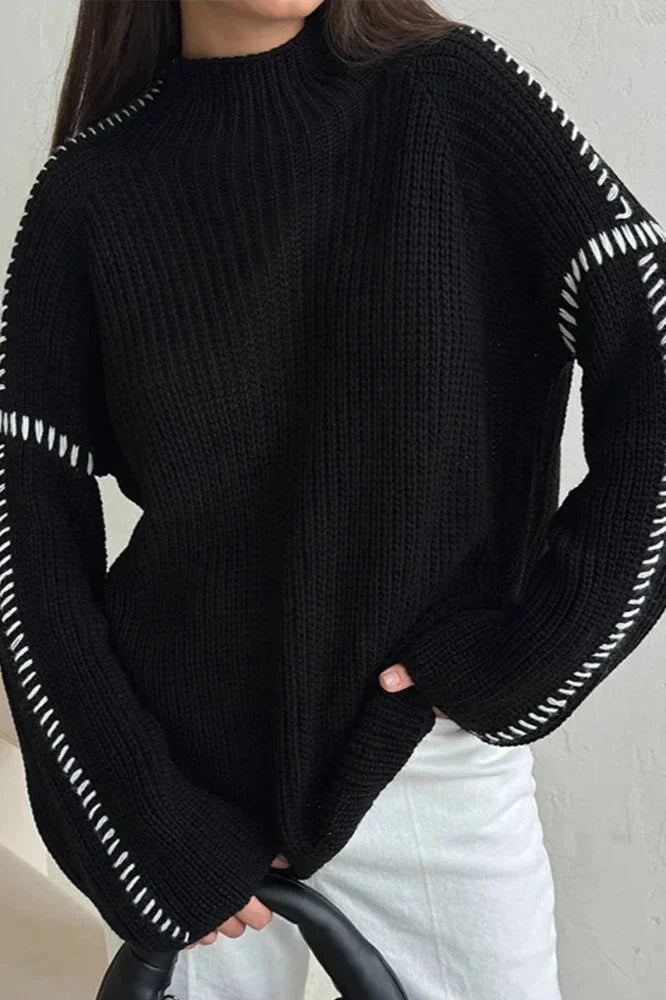 Beatrice | Relaxed Contrast Stitch Knit Jumper