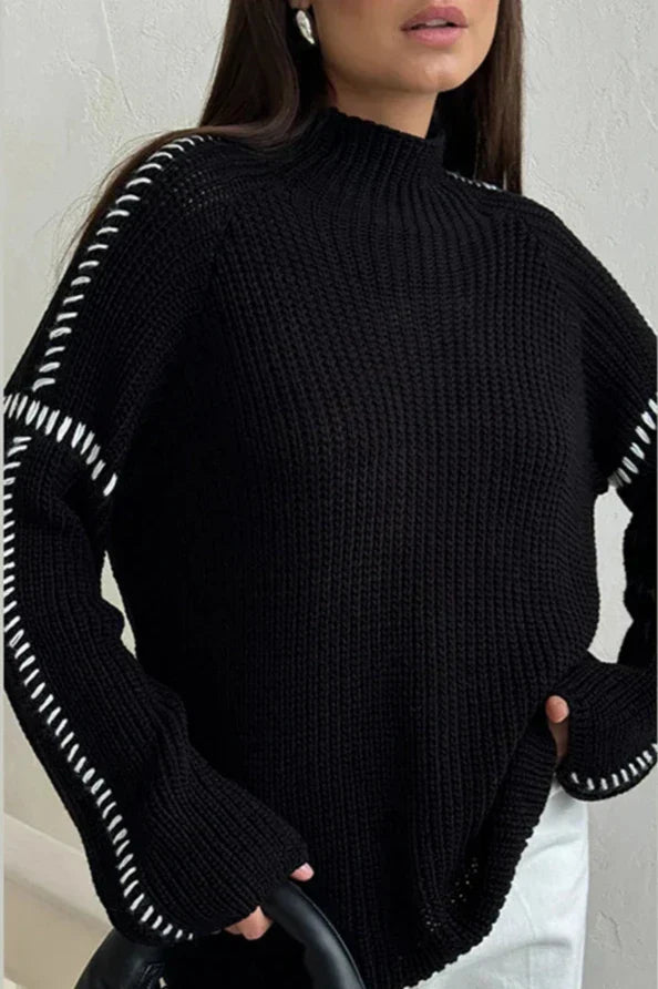 Beatrice | Relaxed Contrast Stitch Knit Jumper