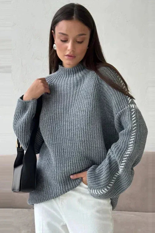 Beatrice | Relaxed Contrast Stitch Knit Jumper