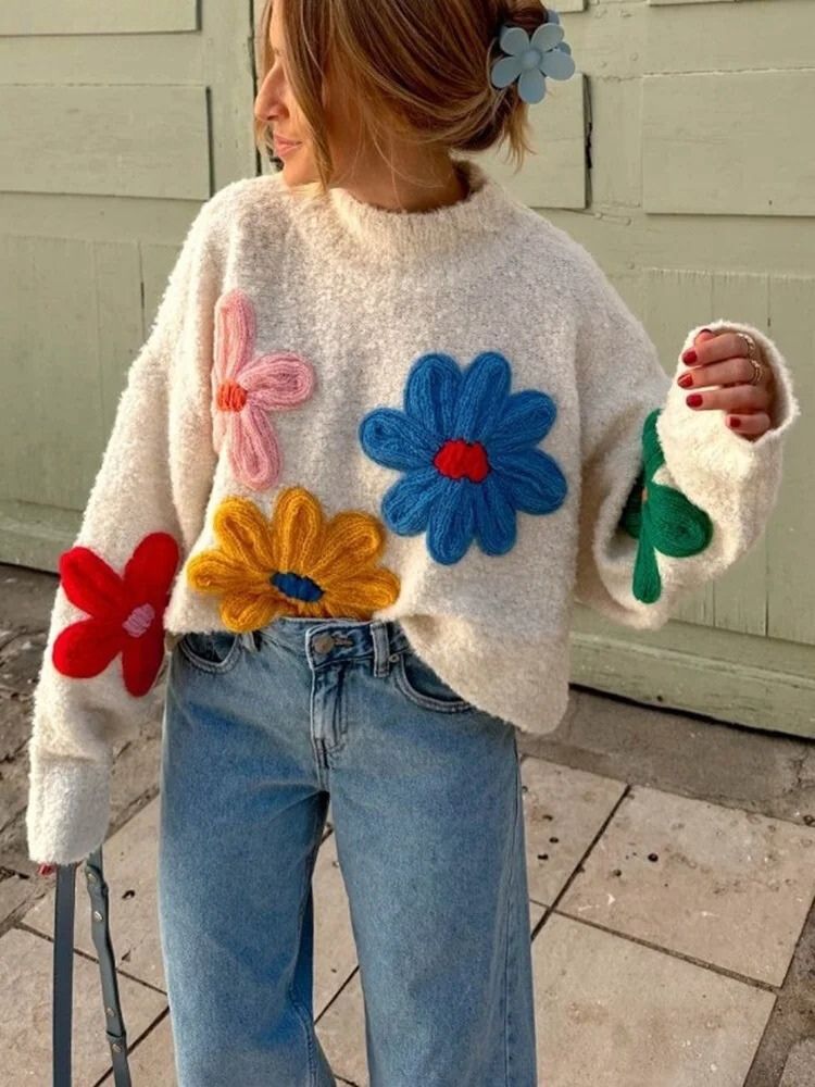 Poppy | Floral Knit Crew Neck Jumper
