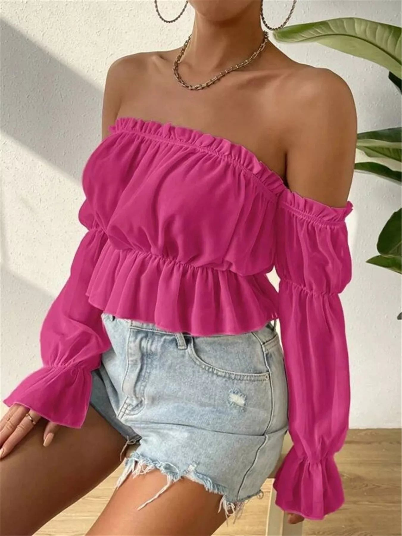 Geneva | Off Shoulder Ruffle Crop Blouse