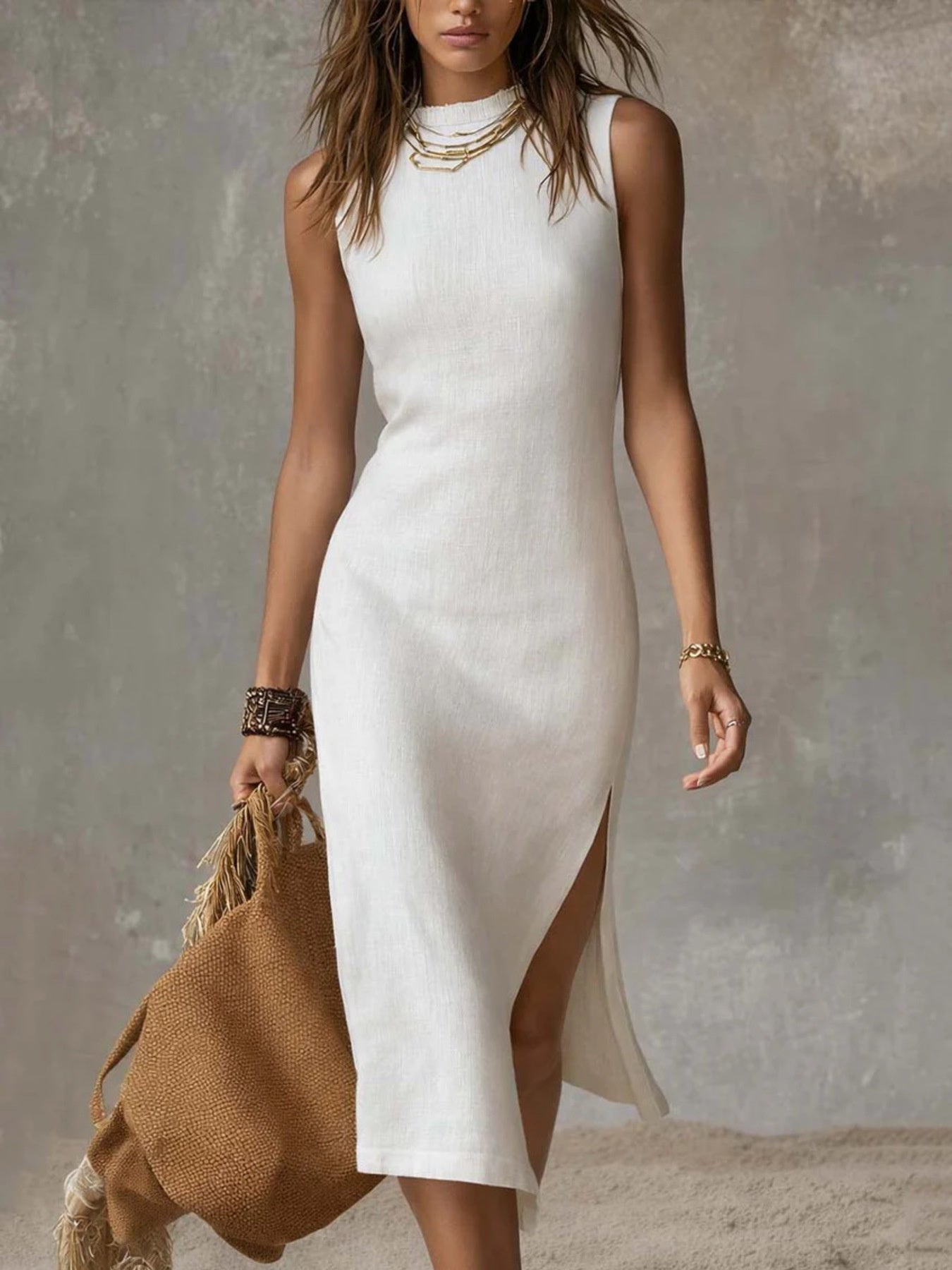 Camille | Sleeveless Mock Neck Midi Dress