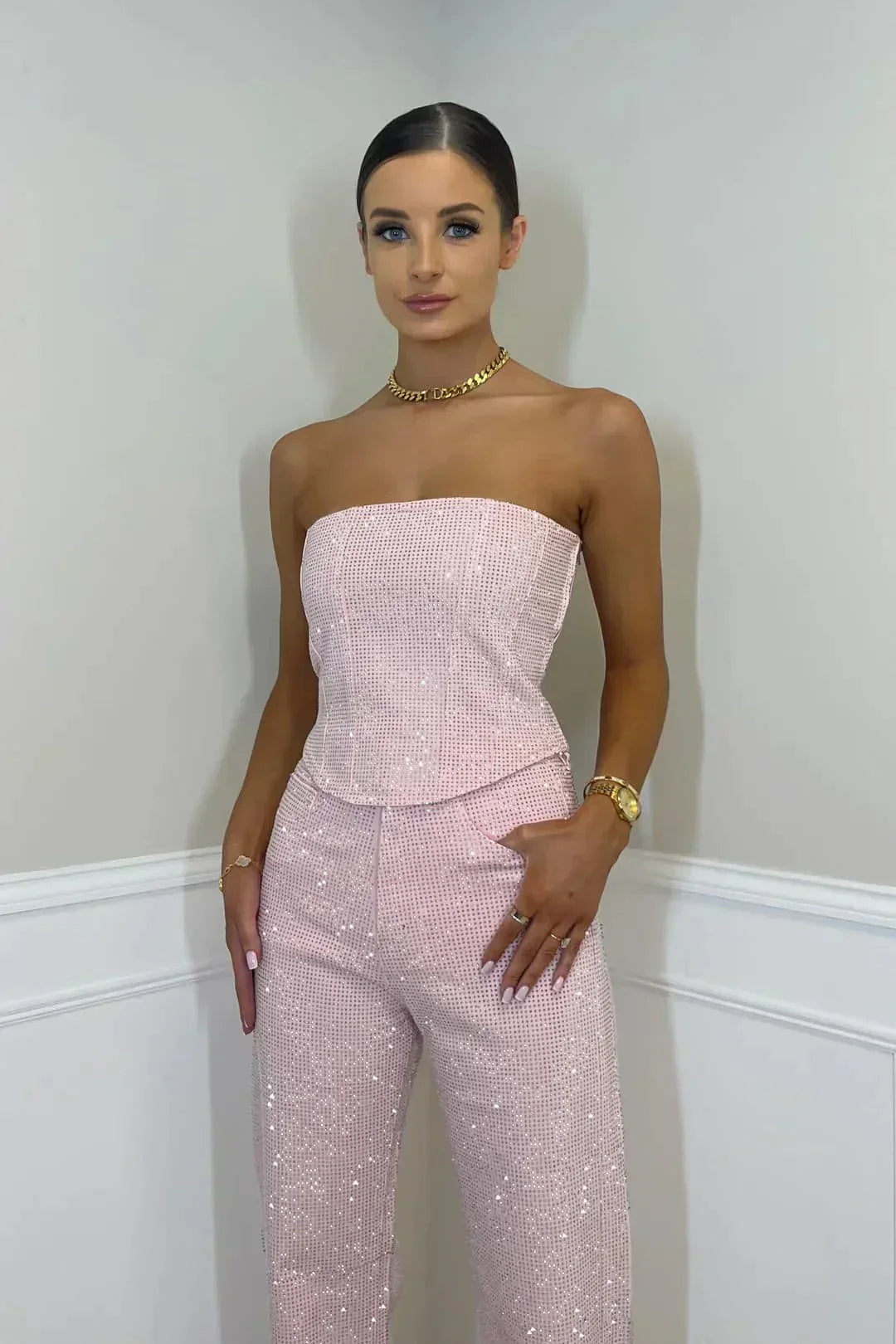 Arabella | Glitter High-Waist Trouser Set with Shimmering Top