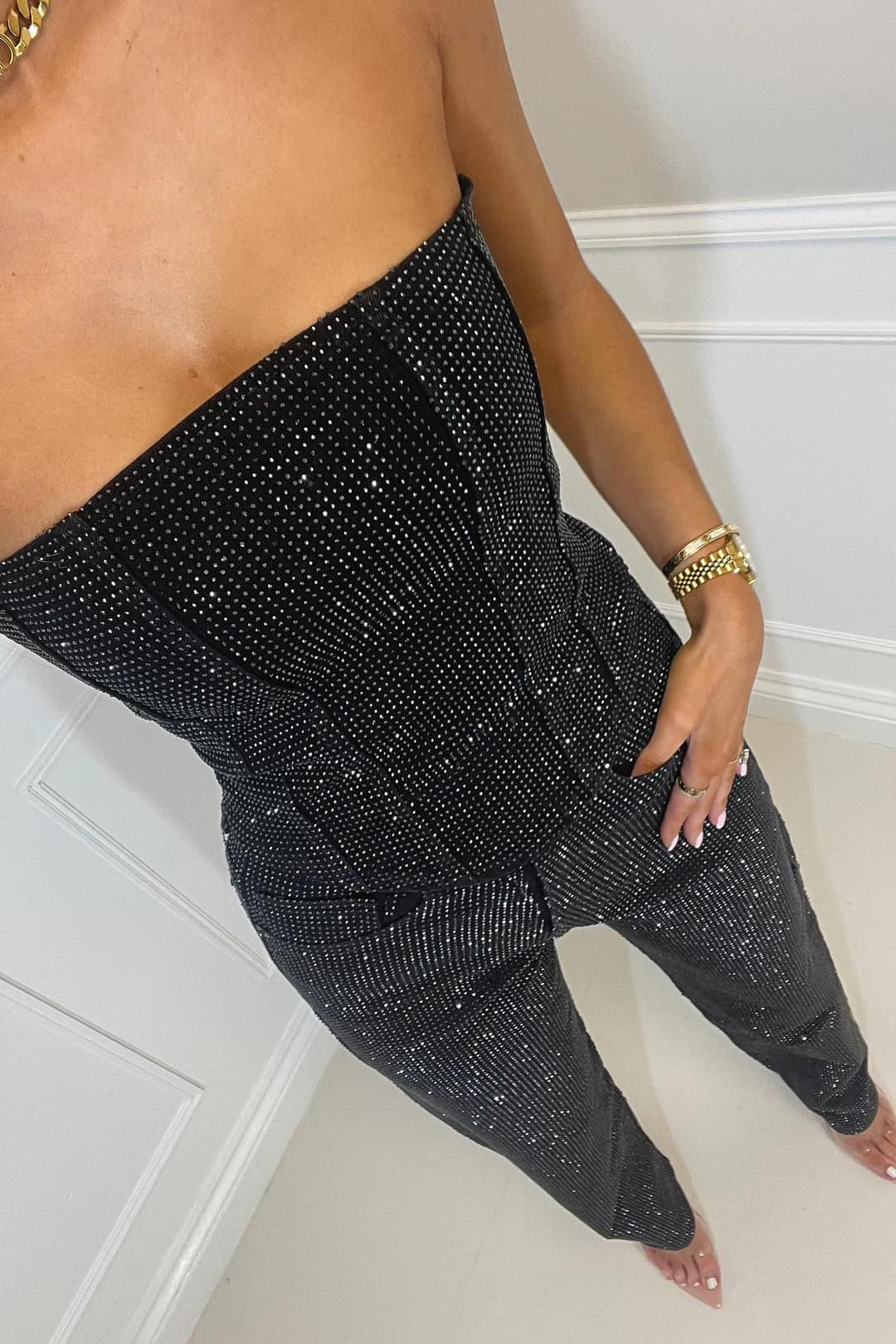 Arabella | Glitter High-Waist Trouser Set with Shimmering Top