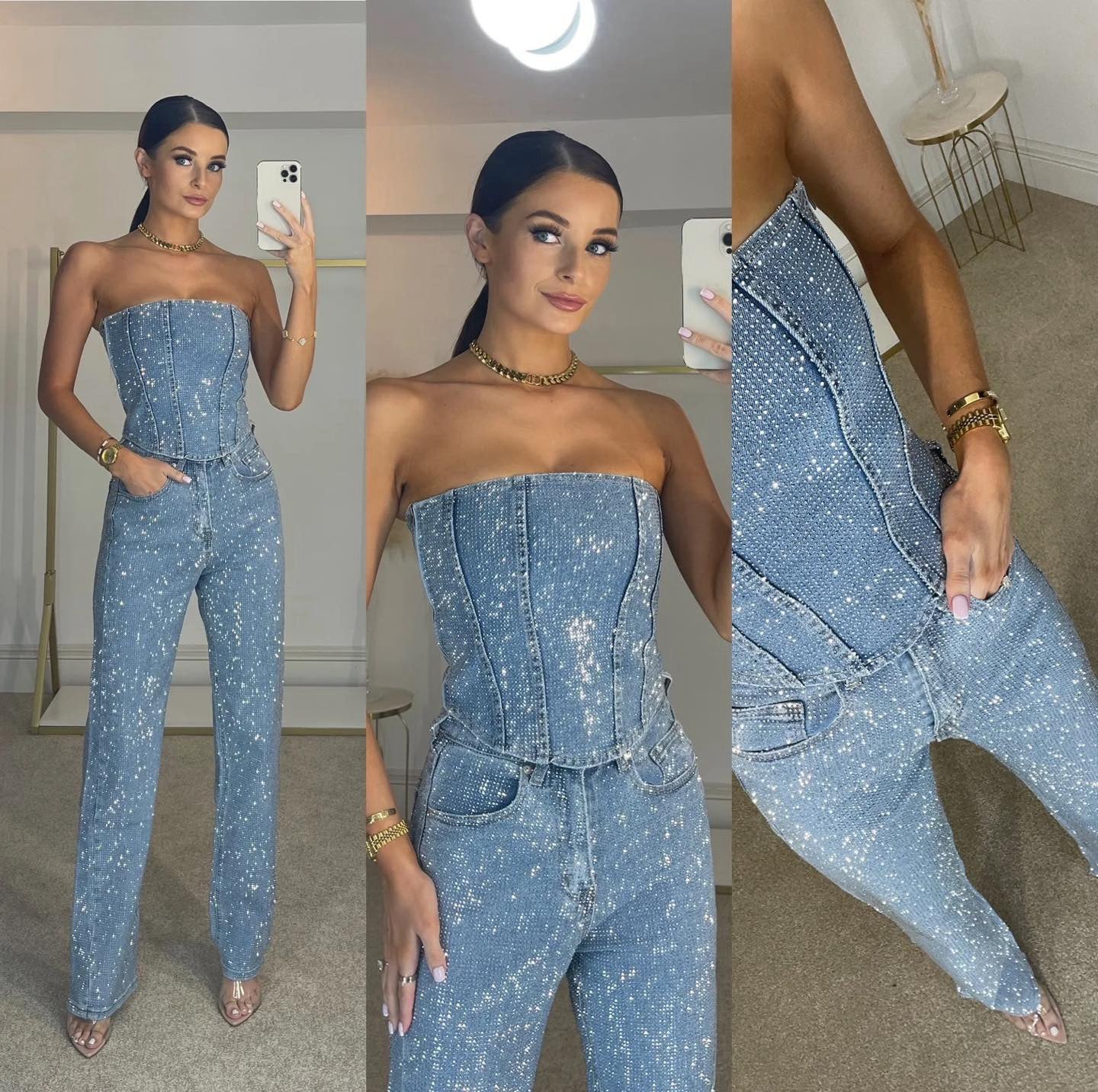 Arabella | Glitter High-Waist Trouser Set with Shimmering Top